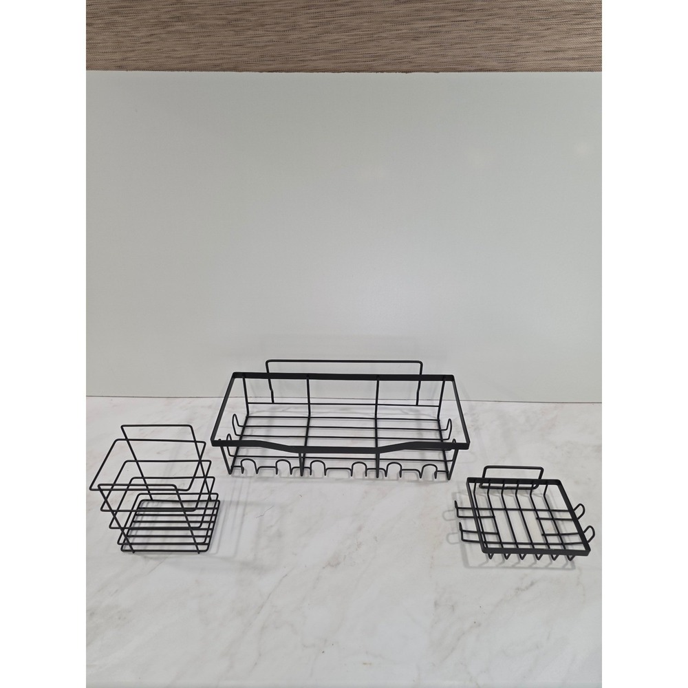 Modern Industrial Shower Caddy Set 3 Piece Adhesive Metal Unbranded Black